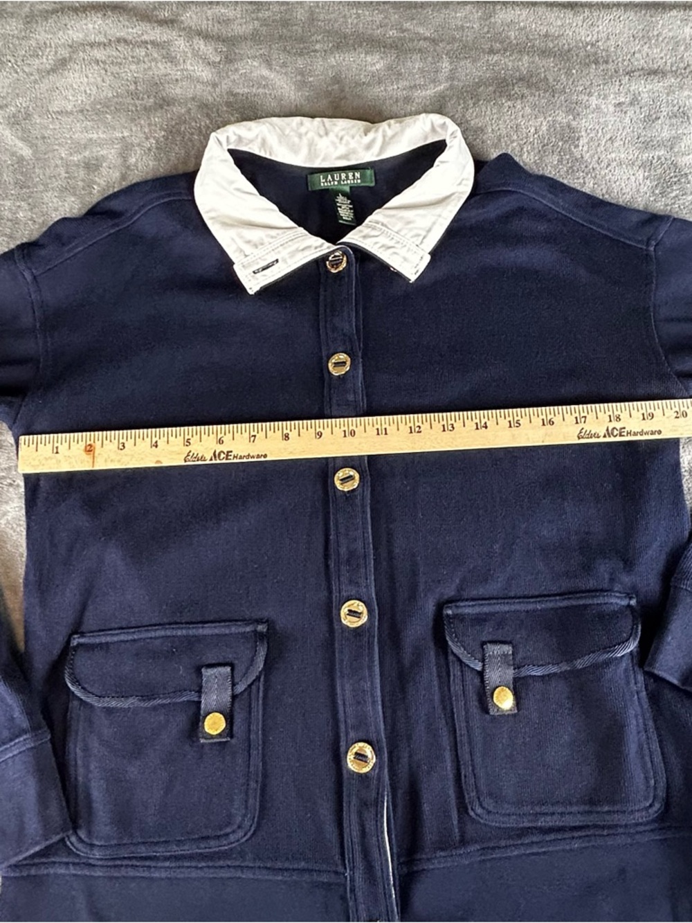 Lauren Ralph Lauren Cardigan Jacket Womens L Navy Blue Nautical Preppy Old Money - Picture 8 of 14